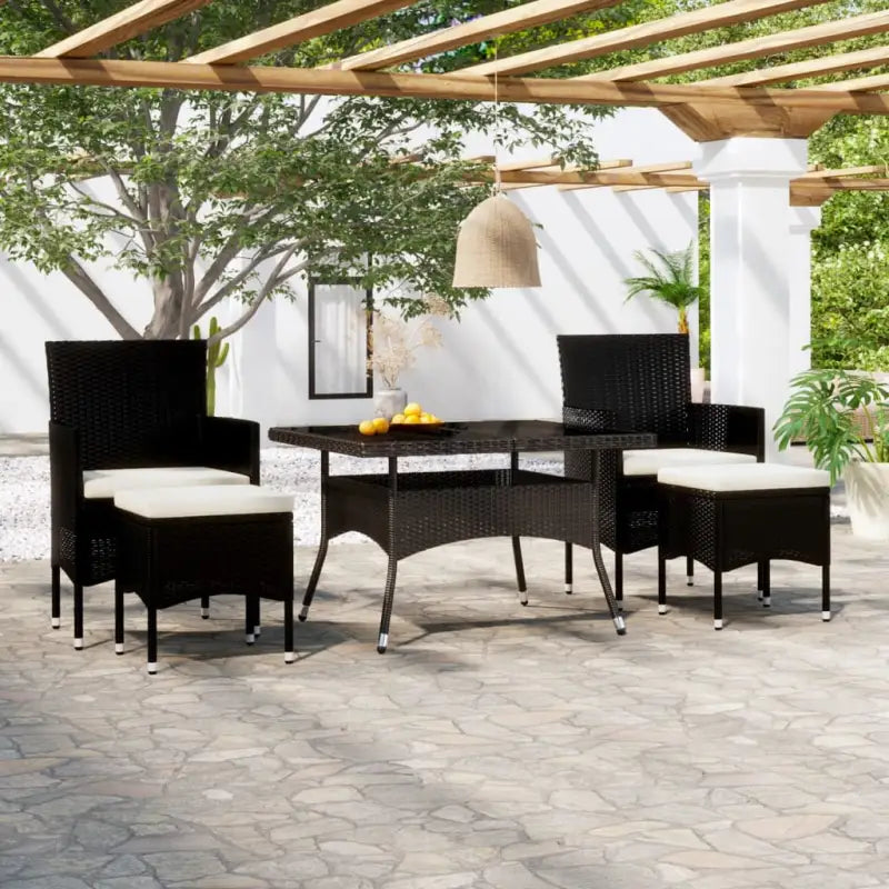 Tuinset met poly rattan en gehard glas voor stijlvolle buitenruimte - Zwart / 120 x 120 x 75 cm - Tuinsets