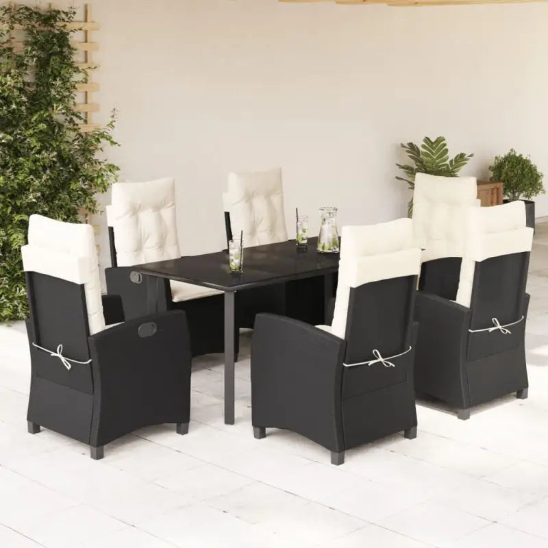 Tuinset met poly rattan en gemakkelijk schoon gehard glas - 160 cm tafellengte / Zonder voetensteun - Tuinsets