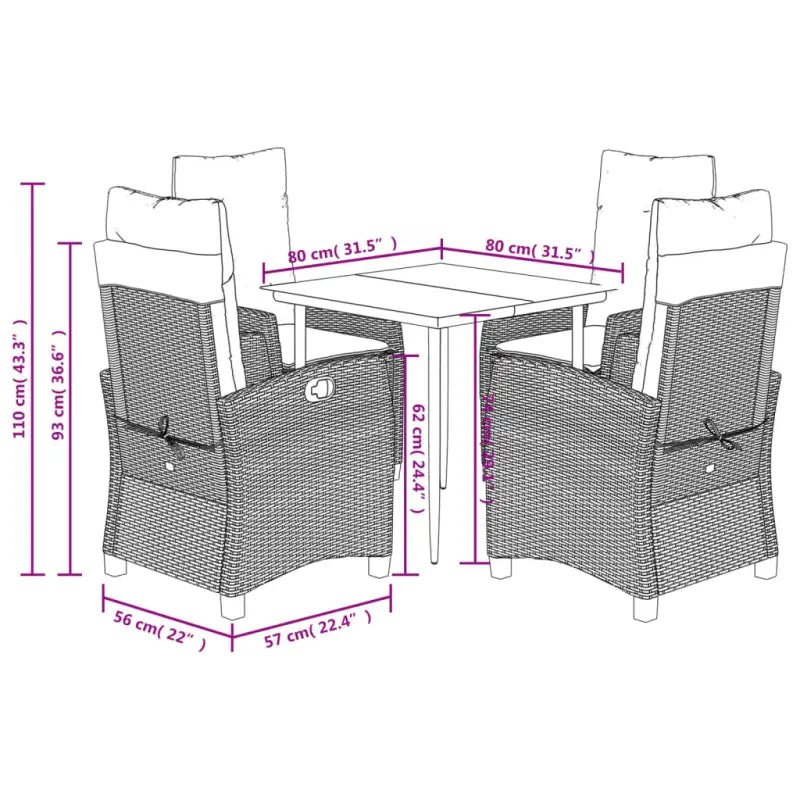 Tuinset met poly rattan en gemakkelijk schoon glas voor terras en tuin - Tuinsets
