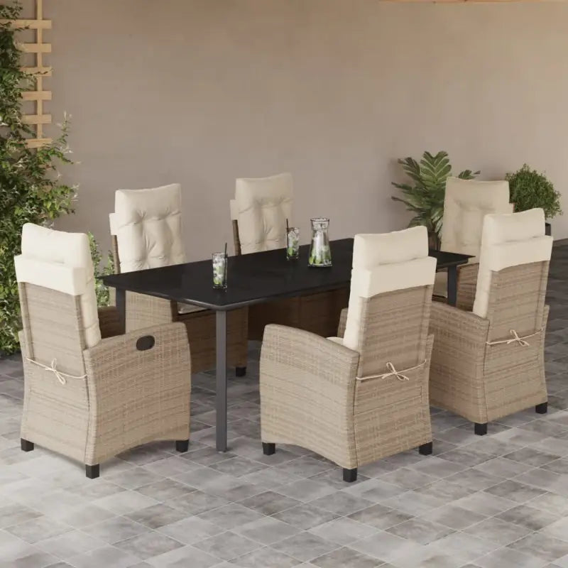 Tuinset met poly rattan en gemakkelijk schoon glazen tafelblad - 200 cm tafellengte / Zonder voetensteun - Tuinsets