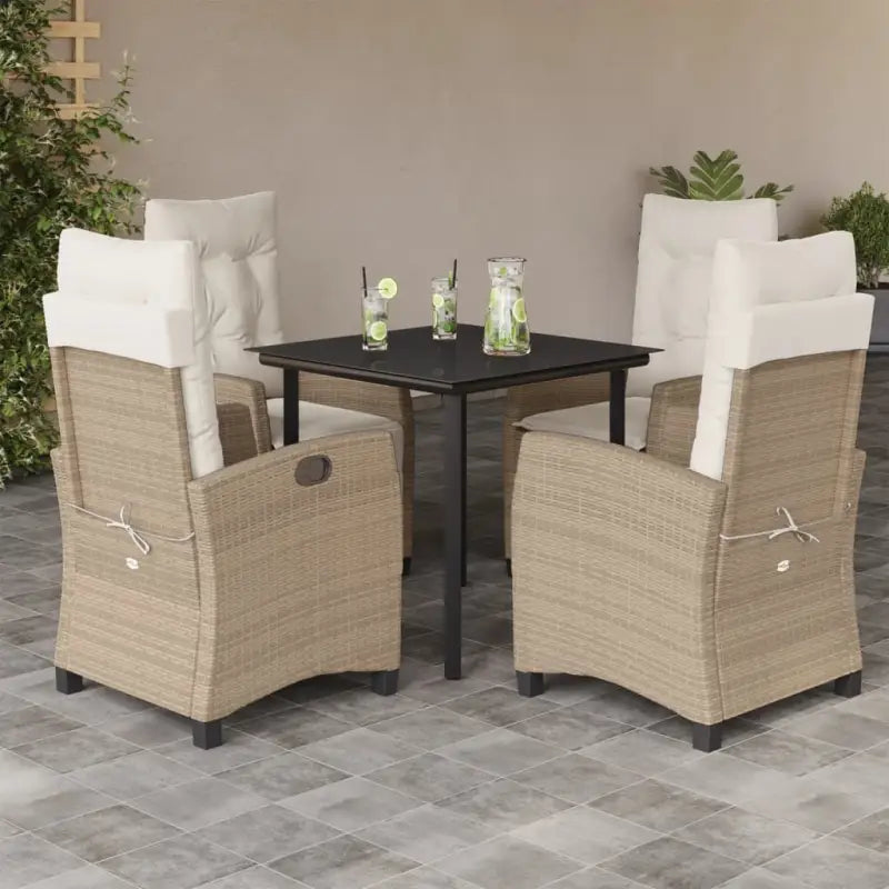 Tuinset met poly rattan en gemakkelijk schoon glazen tafelblad - 80 cm tafellengte / Met voetensteun - Tuinsets
