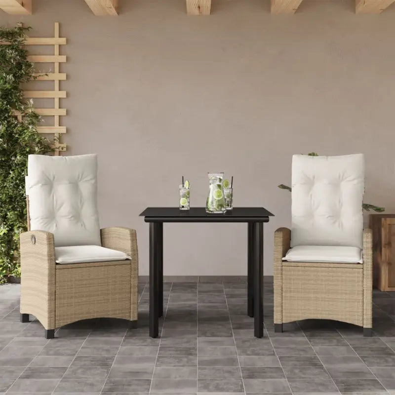 Tuinset met poly rattan en gemakkelijk schoon glazen tafelblad - 80 cm tafellengte / Zonder voetensteun - Tuinsets
