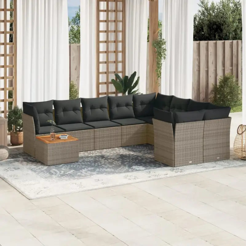 Tuinset met poly rattan en gepoedercoat staal voor buitenplezier - Grijs / 4x hoek + Tafel + 5x midden - Tuinsets