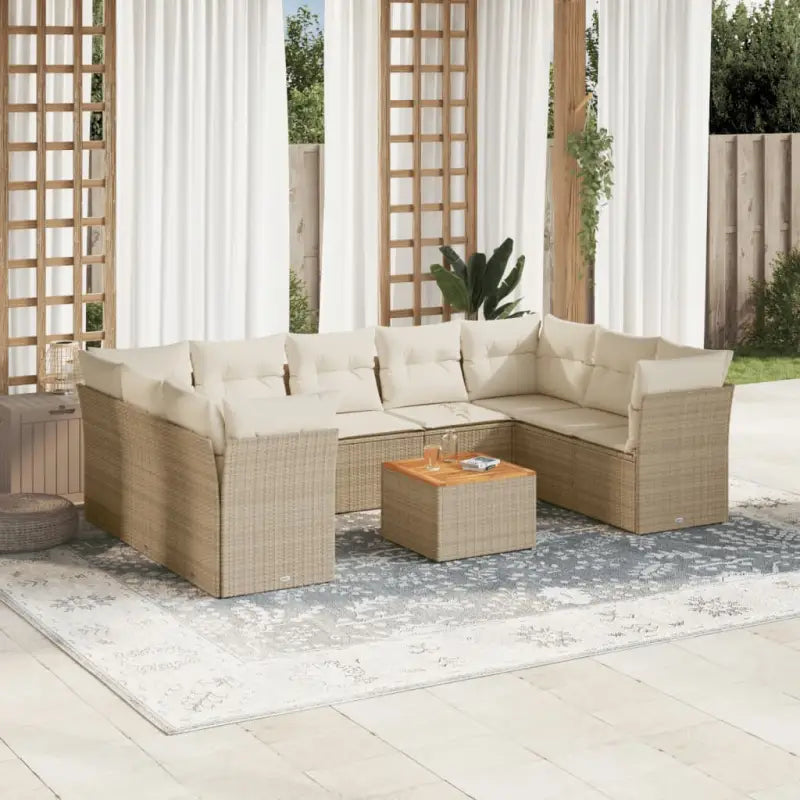 Tuinset met poly rattan en gepoedercoat staal voor buitenplezier - Beige / Tafel + 4x hoek + 5x midden - Tuinsets
