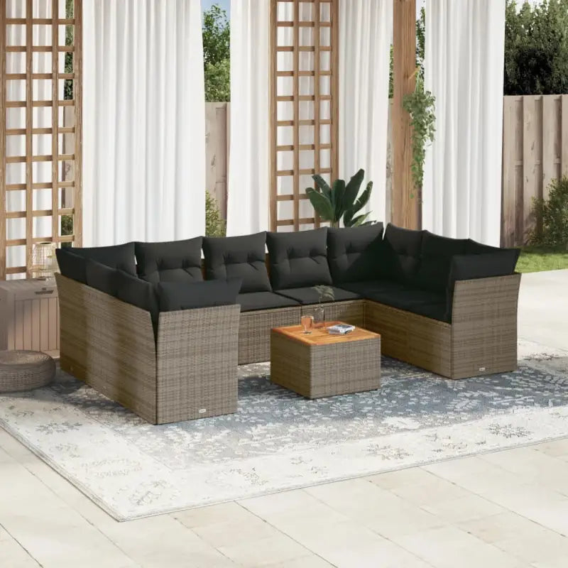 Tuinset met poly rattan en gepoedercoat staal voor buitenplezier - Grijs / Tafel + 4x hoek + 5x midden - Tuinsets