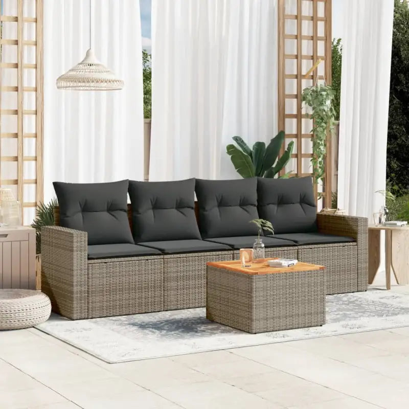 Tuinset met poly rattan en gepoedercoat staal voor buitenruimte - Grijs - Tuinsets