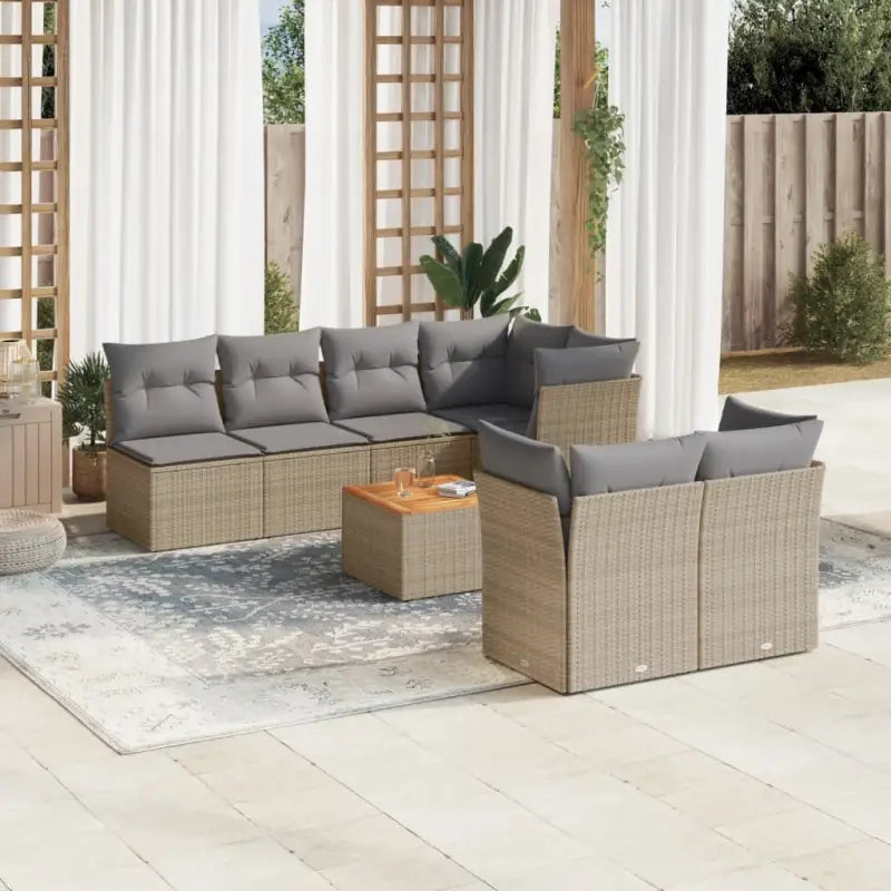 Tuinset met poly rattan en gepoedercoat staal voor ontspannen buitenplezier - Beige en grijs / 4x hoek + 3x midden
