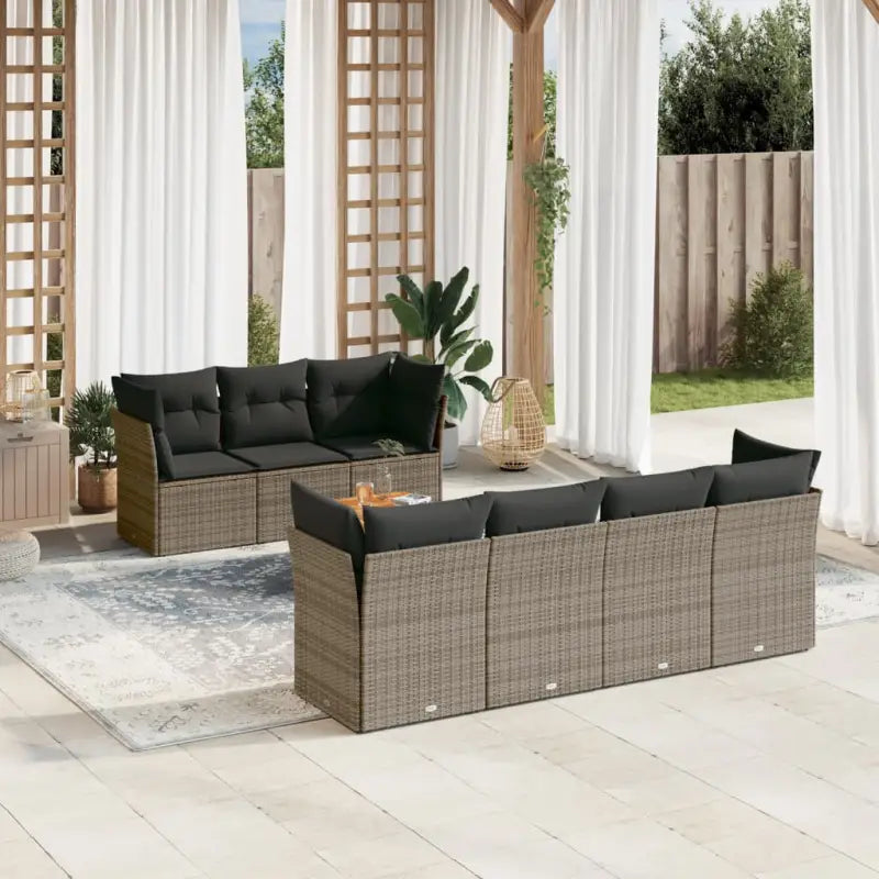 Tuinset met poly rattan en gepoedercoat staal voor ontspannen buitenplezier - Grijs / Tafel + 4x hoek + 3x midden