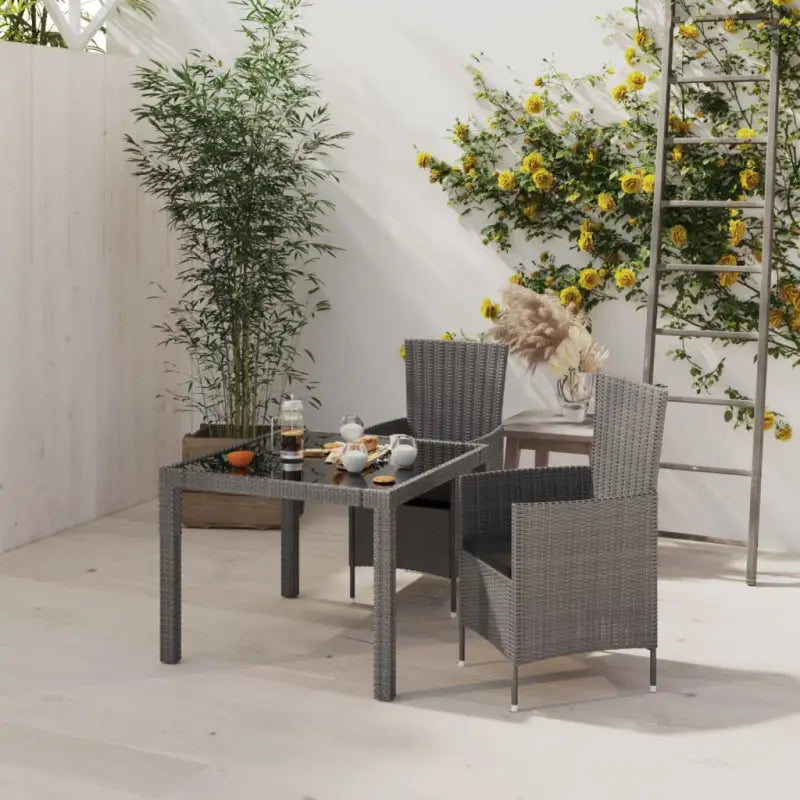 Tuinset met poly rattan en stalen frame voor buitengebruik - Grijs en zwart / 90 cm tafellengte - Tuinsets