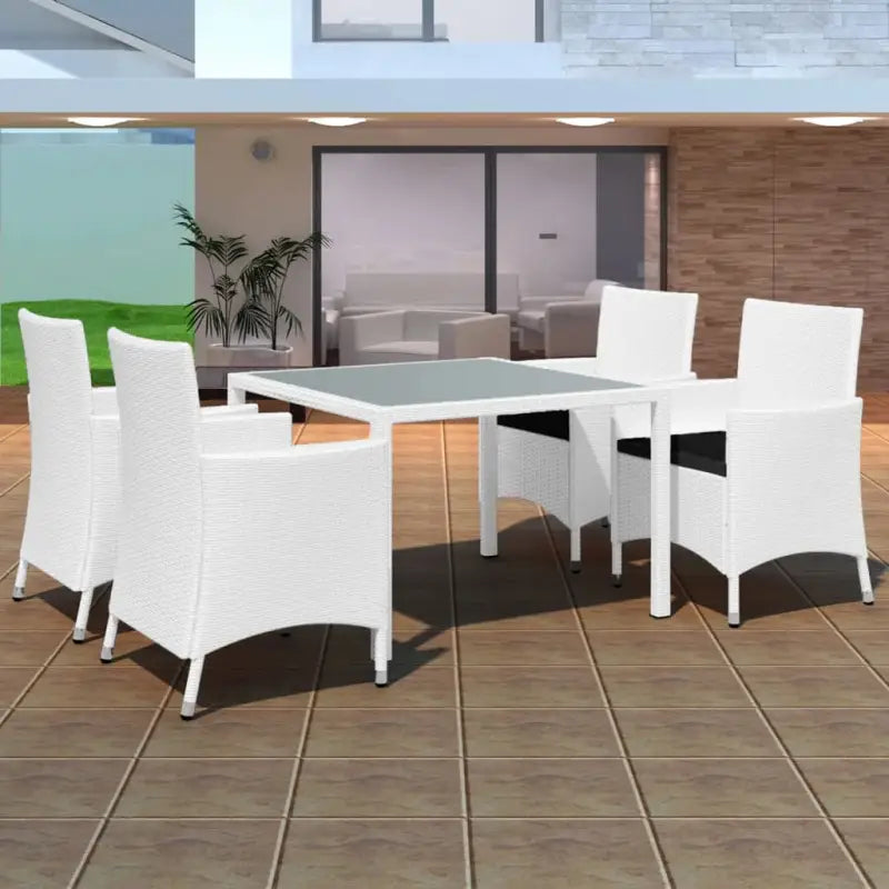Tuinset met poly rattan en stalen frame voor buitengebruik - Wit / 90 cm tafellengte - Tuinsets