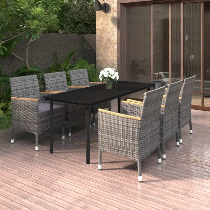 Tuinset met poly rattan en stevig stalen frame voor gezellige bijeenkomsten - Grijs / 200 cm tafellengte - Tuinsets