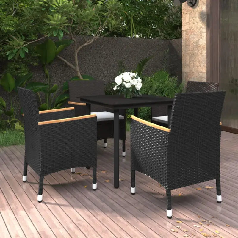 Tuinset met poly rattan en stevig stalen frame voor gezellige bijeenkomsten - Zwart en wit / 80 cm tafellengte