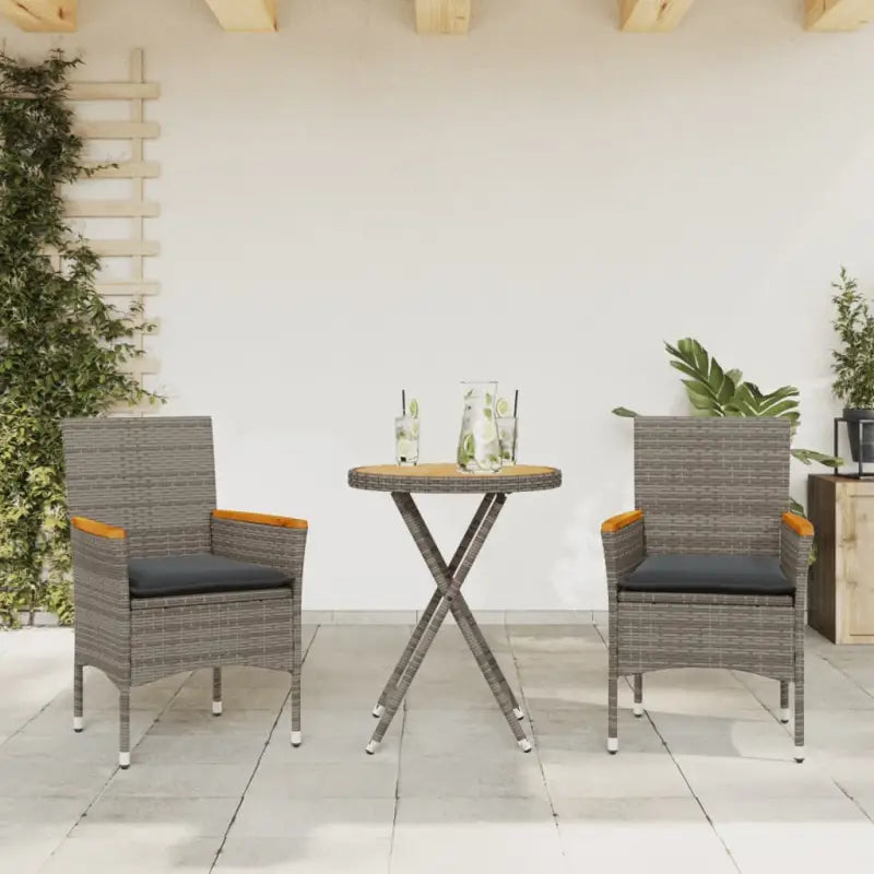 Tuinset met poly rattan voor een comfortabele zitervaring en gemakkelijk schoonmaken - Grijs / Houten armleuning