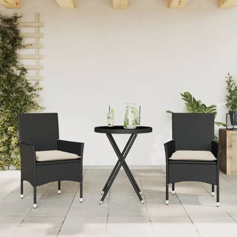 Tuinset met poly rattan voor een comfortabele zitervaring en gemakkelijk schoonmaken - Zwart en crème / Rattan