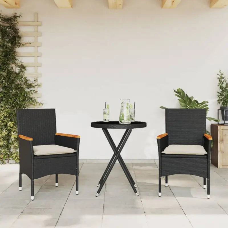 Tuinset met poly rattan voor een comfortabele zitervaring en gemakkelijk schoonmaken - Zwart / Houten armleuning