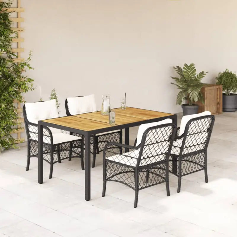Tuinset met poly rattan voor een comfortabele zitervaring in zwart materiaal - Zwart en crème / 150 cm tafellengte