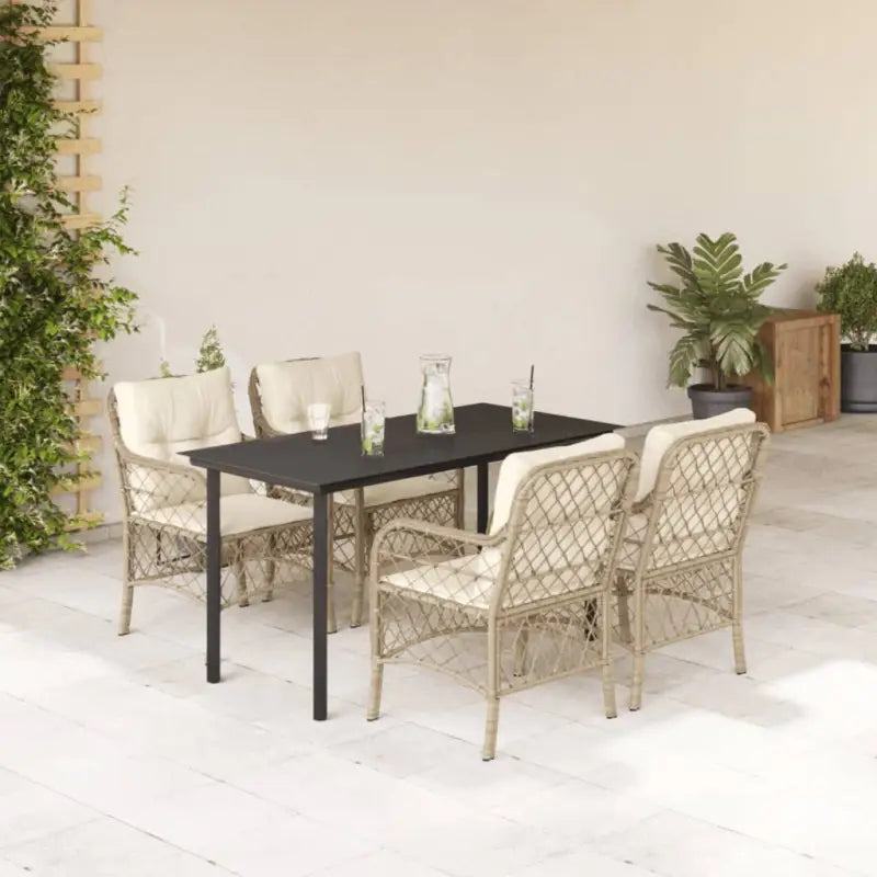 Tuinset met poly rattan voor gemakkelijk schoon en comfortabele zitervaring - 140 cm tafellengte / Ronde poot - Tuinsets