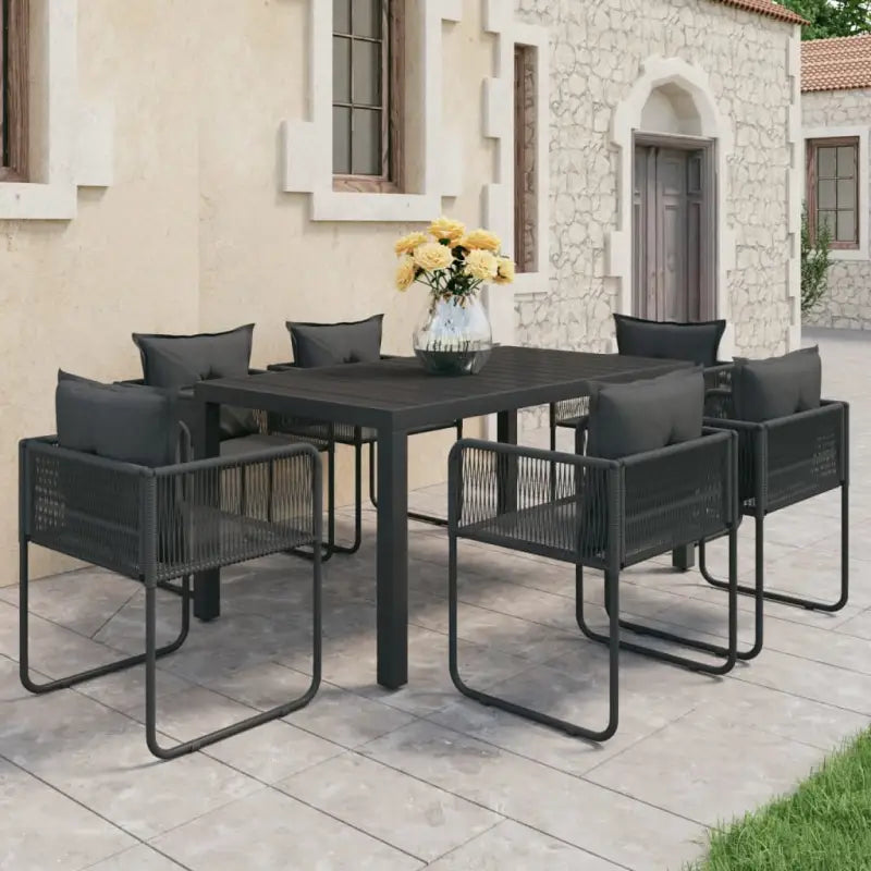 Tuinset met PVC-rattan tuinstoelen en stalen frame - Zwart / 150 cm tafellengte - Tuinsets