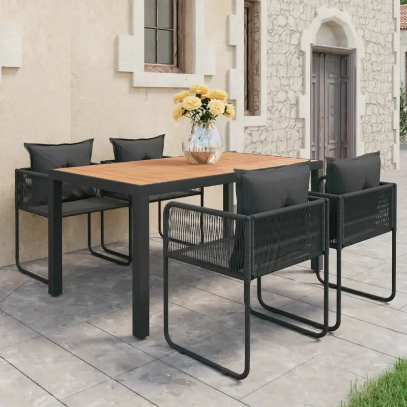 Tuinset met PVC-rattan tuinstoelen en stalen frame - Zwart en bruin / 150 cm tafellengte - Tuinsets