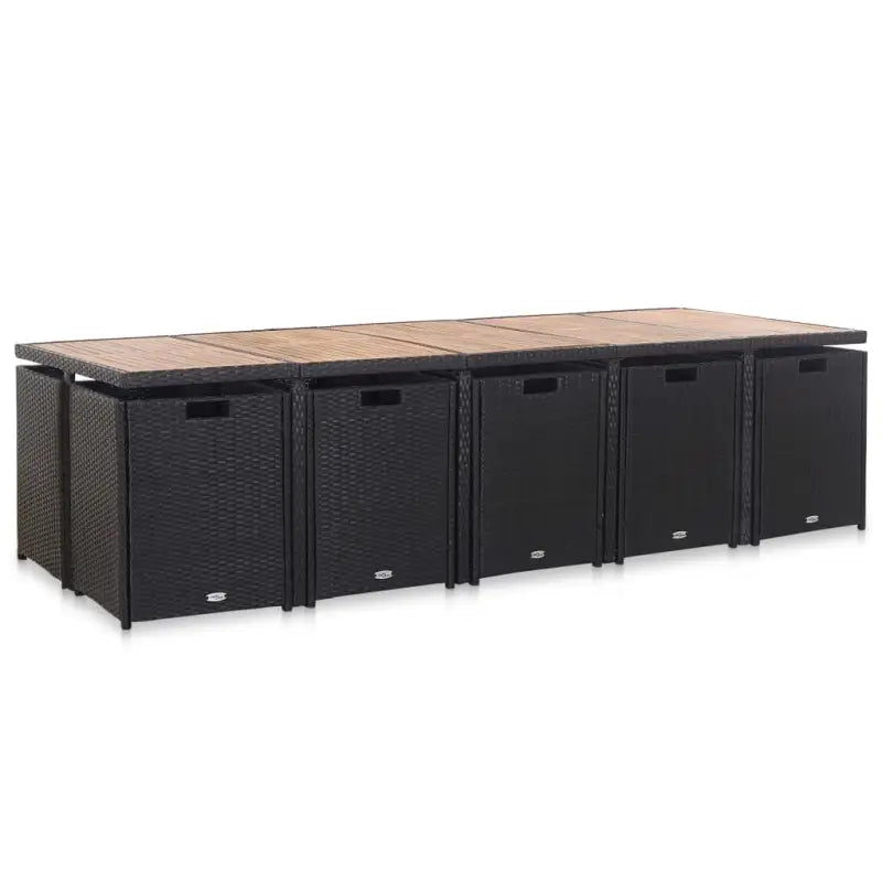 Tuinset met stalen frame en houten blad voor buitengebruik - Zwart en bruin / 10x Fauteuil + 4x voetensteun + Tafel