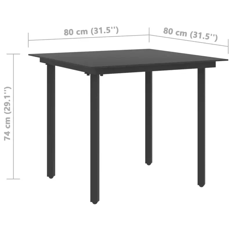 Tuinset met stalen frame en zwart materiaal voor tuin terras of patio - Zwart / 80 cm tafellengte - Tuinsets