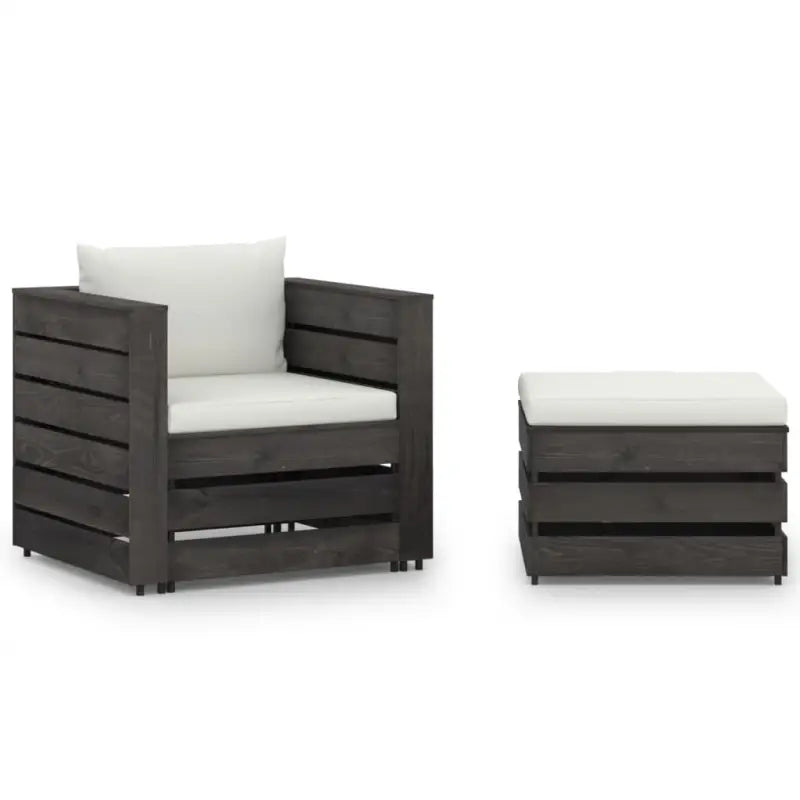 Tuinset met Tafel en Voetenbank voor Ontspanning en Gezelligheid - Crèmekleurig en grijs - Tuinsets