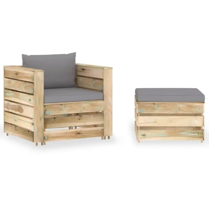 Tuinset met Tafel en Voetenbank voor Ontspanning en Gezelligheid - Grijs en bruin - Tuinsets