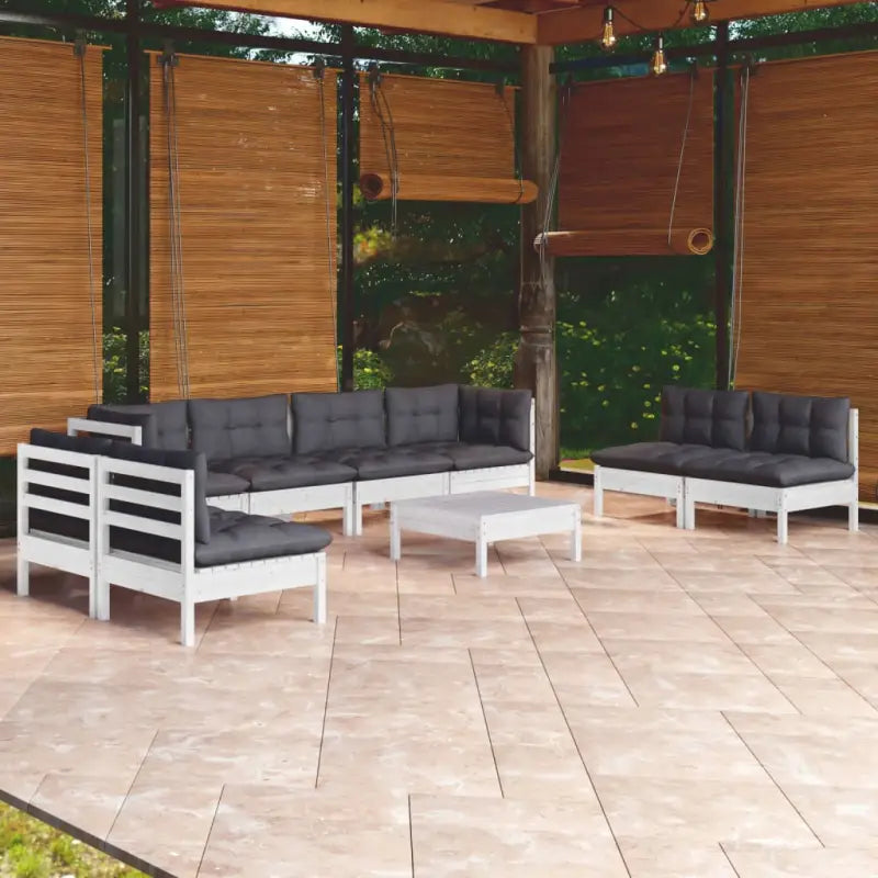 Tuinset met voetenbank tafel van massief grenenhout voor ontspanning - Wit - Tuinsets