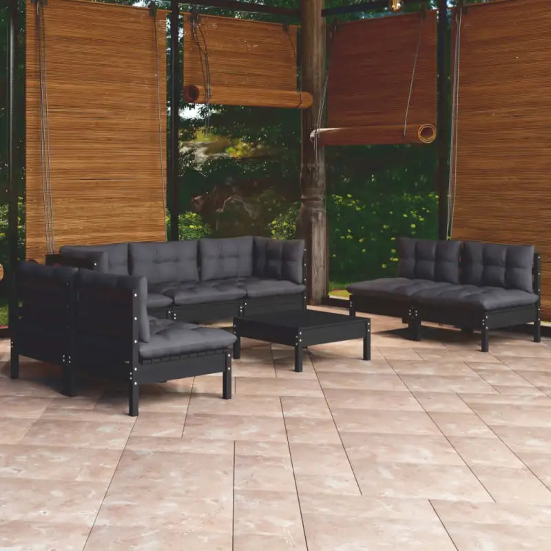 Tuinset met voetenbank tafel van massief grenenhout voor ontspanning - Zwart - Tuinsets