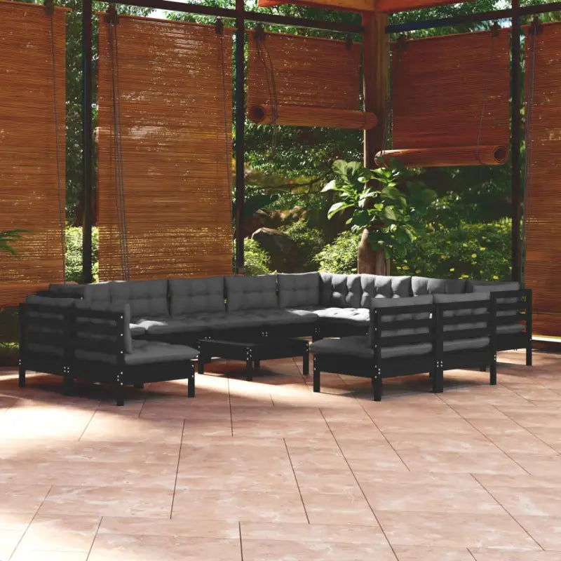 Tuinset met voetenbank tafel van massief grenenhout voor ontspanning - Zwart - Tuinsets