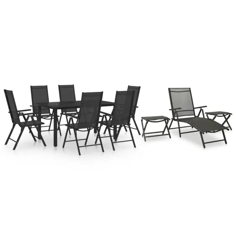 Tuinset met voetensteun en tafel voor comfortabel relaxen en dineren - Zwart - Tuinsets