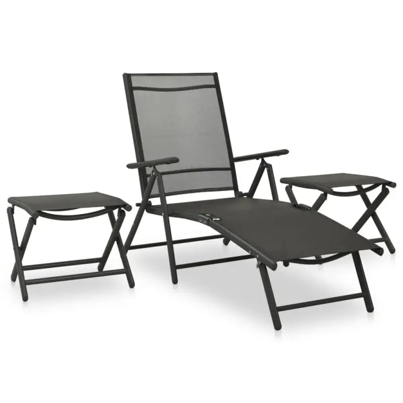 Tuinset met voetensteun en tafel voor comfortabele buitenbijeenkomsten - Zwart - Tuinsets