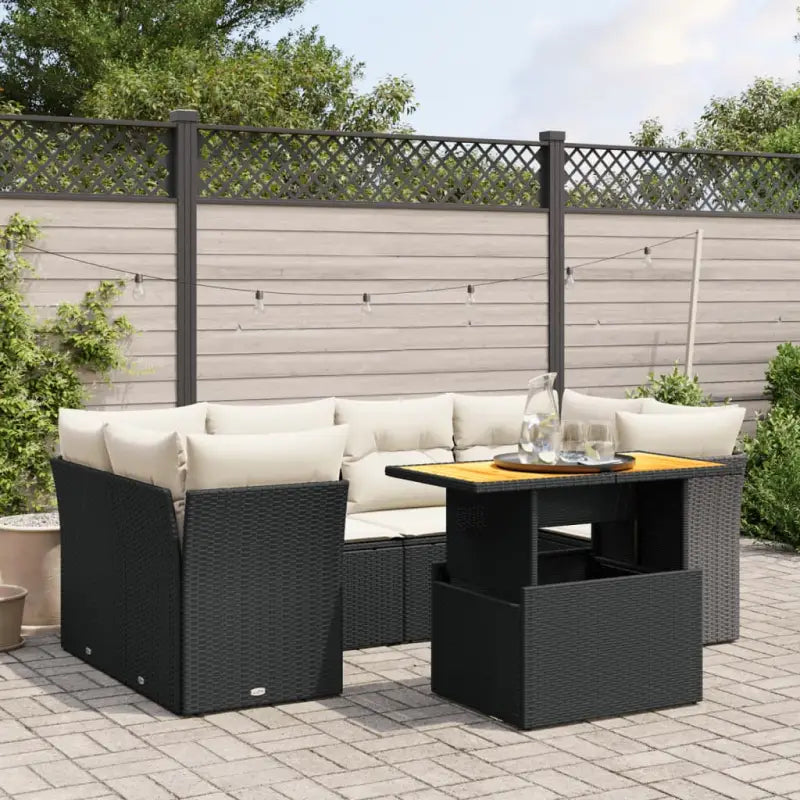 Tuinset met zwart materiaal en gepoedercoat staal voor een comfortabele buitenruimte - Zwart en crème / 2x hoek + 4x