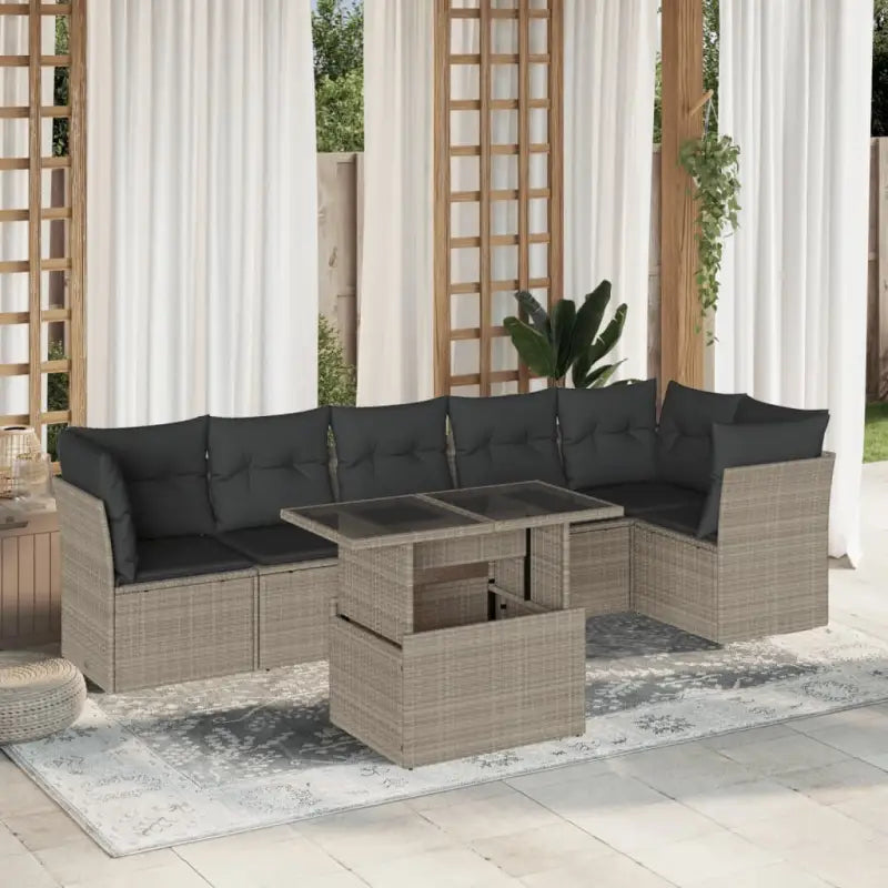 Tuinset met zwart materiaal en gepoedercoat staal voor buiten ontspanning - Lichtgrijs / Met tafel - Tuinsets