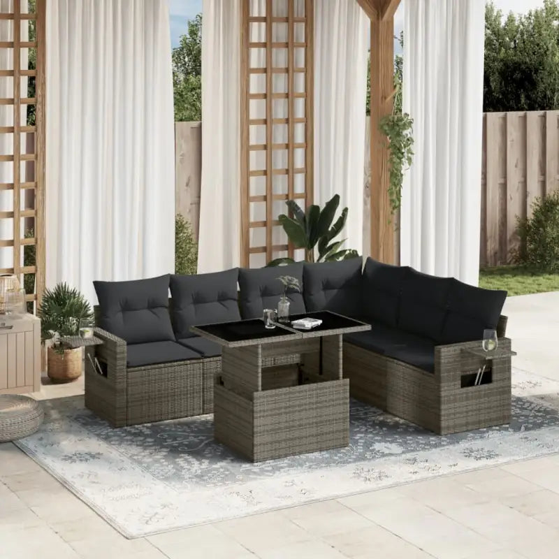 Tuinset met zwart materiaal en gepoedercoat staal voor buiten vergroten - Grijs / zonder opbergruimte - Tuinsets