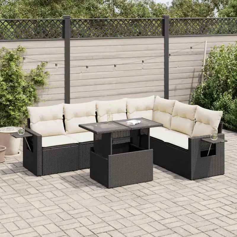 Tuinset met zwart materiaal en gepoedercoat staal voor buiten vergroten - Zwart en crème / met opbergruimte - Tuinsets