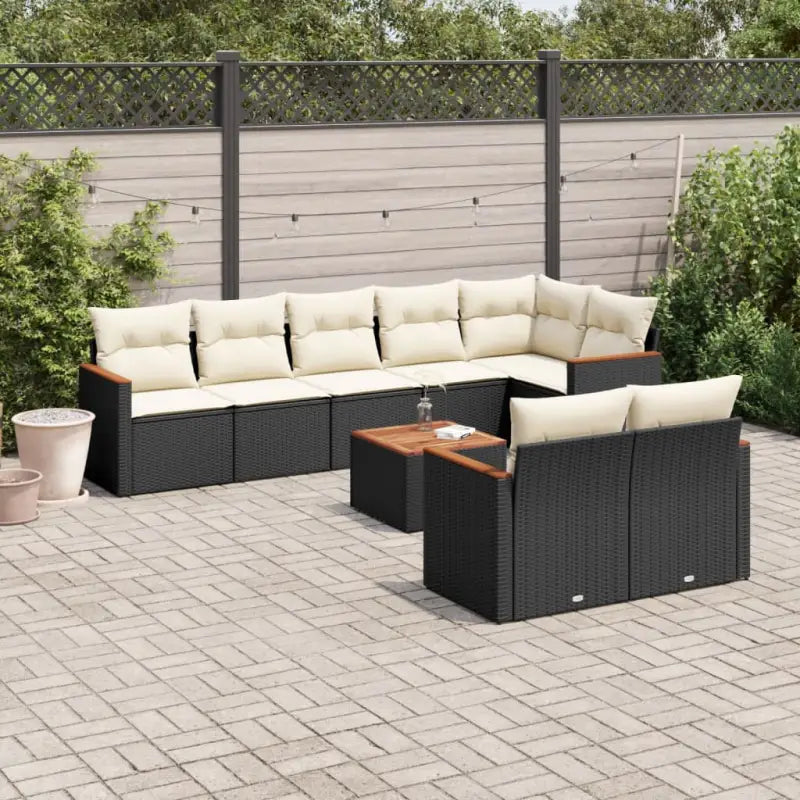 Tuinset met zwart materiaal en gepoedercoat staal voor buitengebruik - Zwart en crème / Met tafel - Tuinsets