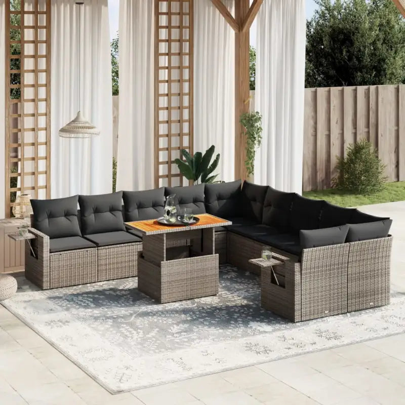 Tuinset met zwart materiaal en gepoedercoat staal voor buitenplezier - grijs en donkergrijs / 4x hoek + 6x midden