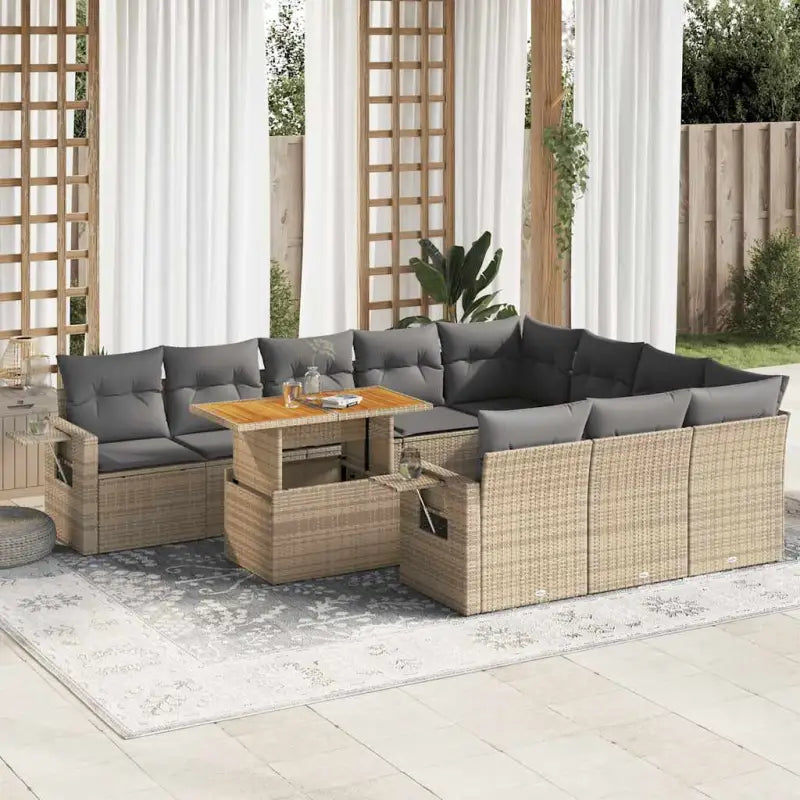 Tuinset met zwart materiaal en gepoedercoat staal voor buitenplezier - beige en lichtgrijs / 4x hoek + Tafel + 6x
