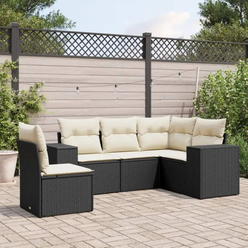 Tuinset met zwart materiaal en gepoedercoat staal voor buitenruimte - Zwart en crème / Zonder tafel - Tuinsets