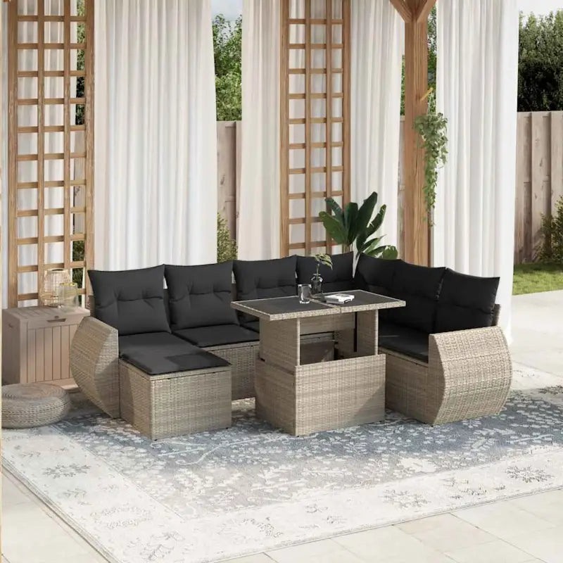 Tuinset met zwart materiaal en gepoedercoat staal voor comfort - Lichtgrijs / Met tafel - Tuinsets
