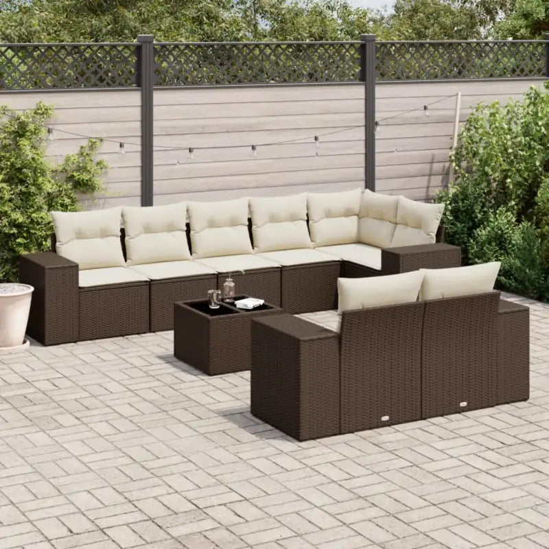 Tuinset met zwart materiaal en gepoedercoat staal voor comfortabel buitengebruik - Bruin en crème / Met tafel - Tuinsets