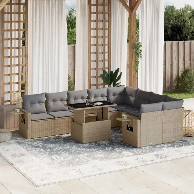 Tuinset met zwart materiaal en gepoedercoat staal voor jouw tuin of terras - Beige en grijs / Met tafel - Tuinsets