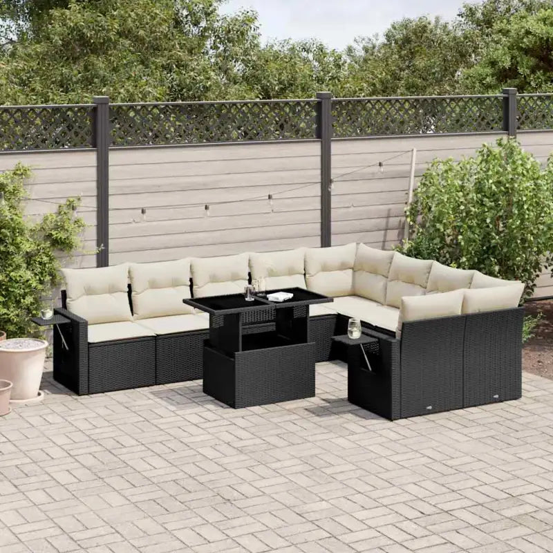 Tuinset met zwart materiaal en gepoedercoat staal voor jouw tuin of terras - Zwart en crème / Met tafel - Tuinsets