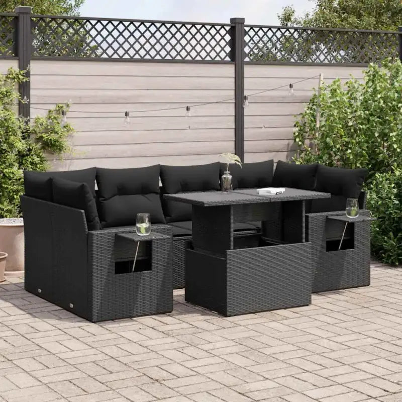 Tuinset van beige materiaal en gepoedercoat staal voor buitenplezier - Zwart / met opbergruimte - Tuinsets