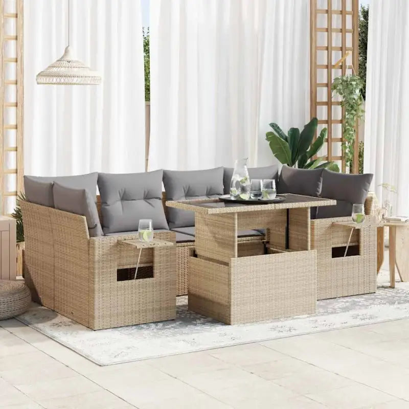 Tuinset van beige materiaal en gepoedercoat staal voor buitenplezier - Beige en grijs / met opbergruimte - Tuinsets