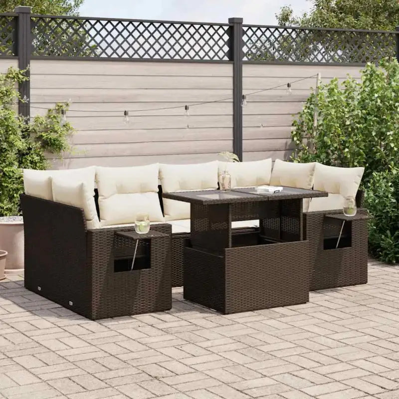 Tuinset van beige materiaal en gepoedercoat staal voor buitenplezier - Bruin en crème / met opbergruimte - Tuinsets