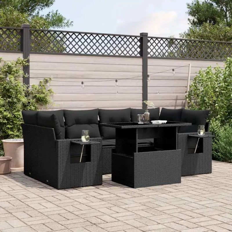 Tuinset van beige materiaal en gepoedercoat staal voor buitenplezier - Zwart / zonder opbergruimte - Tuinsets