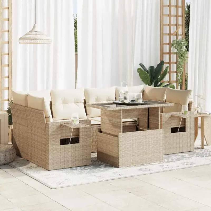 Tuinset van beige materiaal en gepoedercoat staal voor buitenplezier - beige en crèmekleurig / met opbergruimte