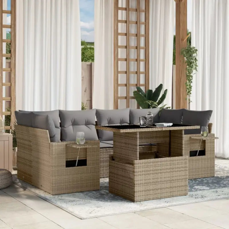 Tuinset van beige materiaal en gepoedercoat staal voor buitenplezier - Beige en grijs / zonder opbergruimte - Tuinsets